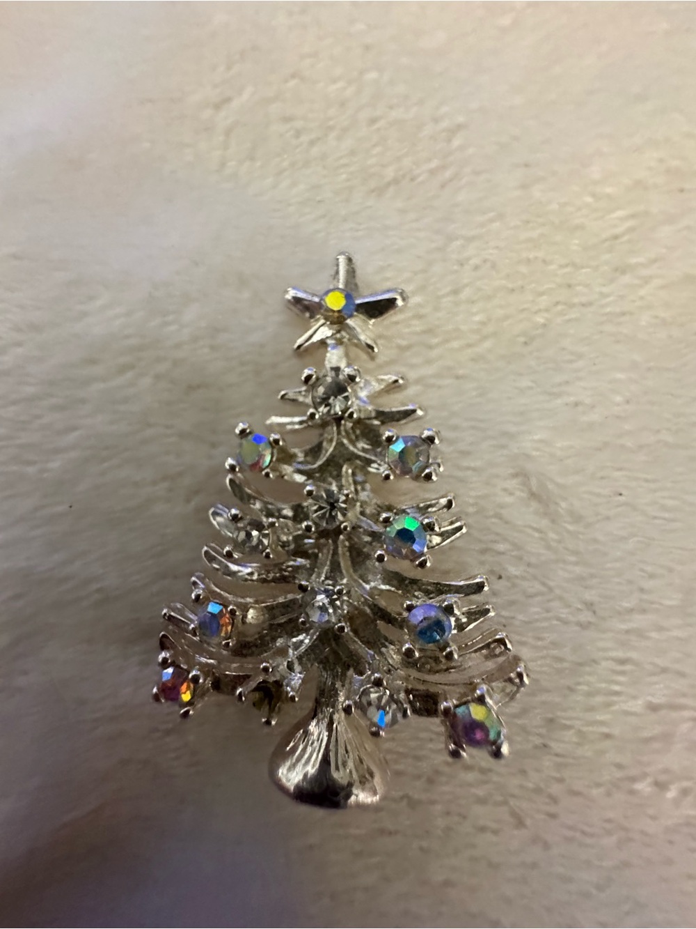 Silver-Tone Aurora Crystal Christmas Tree Brooch